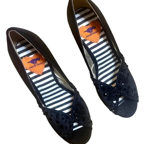 Rocket Dog Black Peep Toe Heels with Bead Detail - Picture 1 of 4